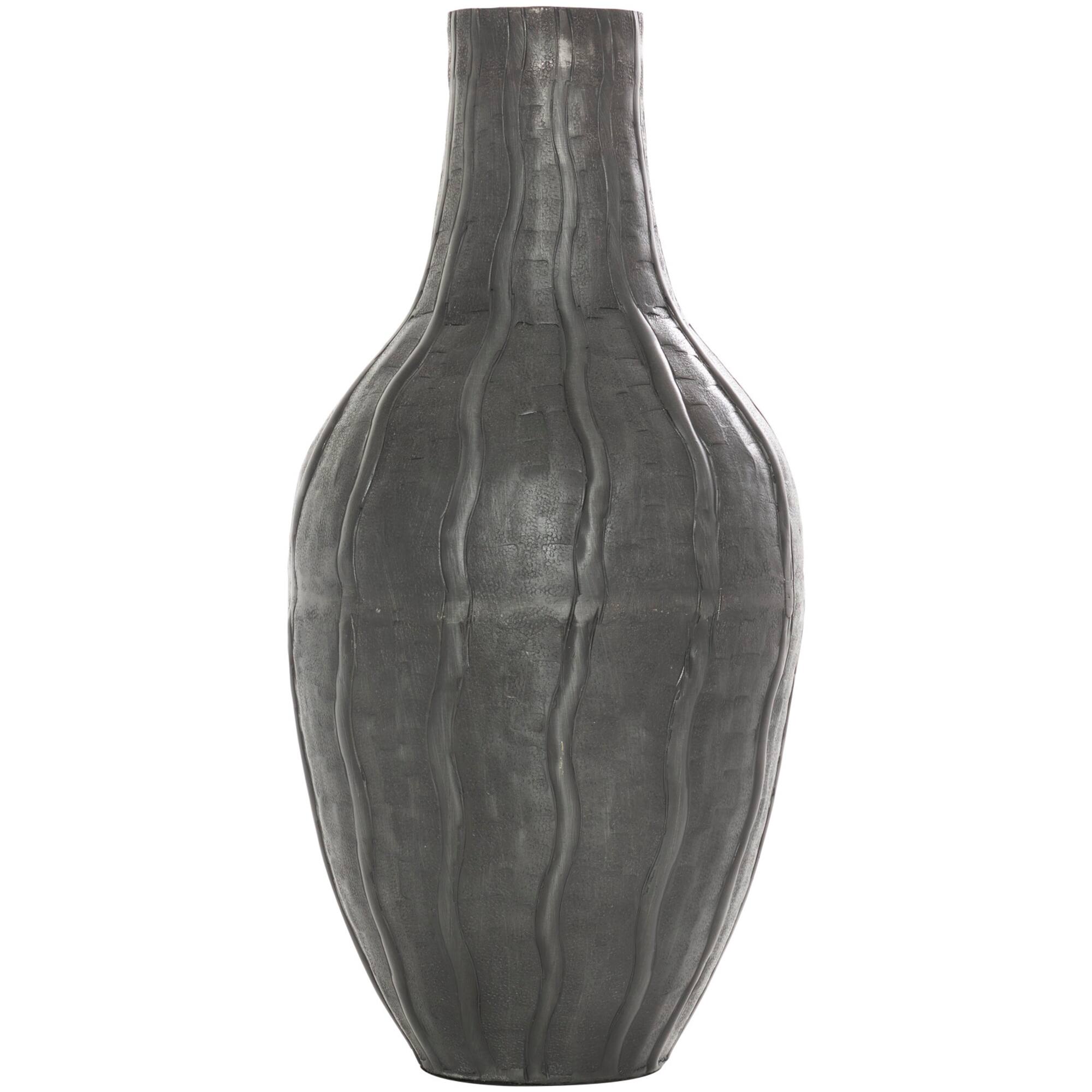 16" Black Metal Snakeskin Inspired Vase with Dimensional Wavy Accents